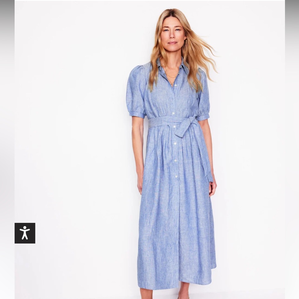 Boden Alexa Linen Maxi Shirt Dress Blue Grey Chambray Size 10